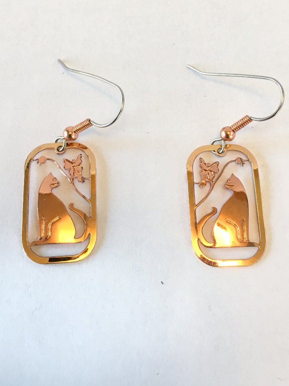 Rose gold and goldtone cat earrings